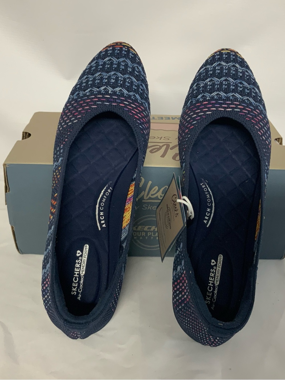 Skechers Navy Knit Ballet Flats with Multicolor Stitch Accents - Picture 2 of 4